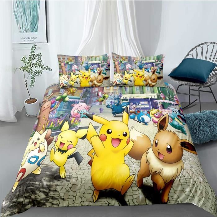 PARURE DE COUETTE - HOUSSE DE COUETTE ET TAIES Tomifine Pokemon Parure de lit avec Pikachu Motif Housse de Couette 135 x 200 cm 61