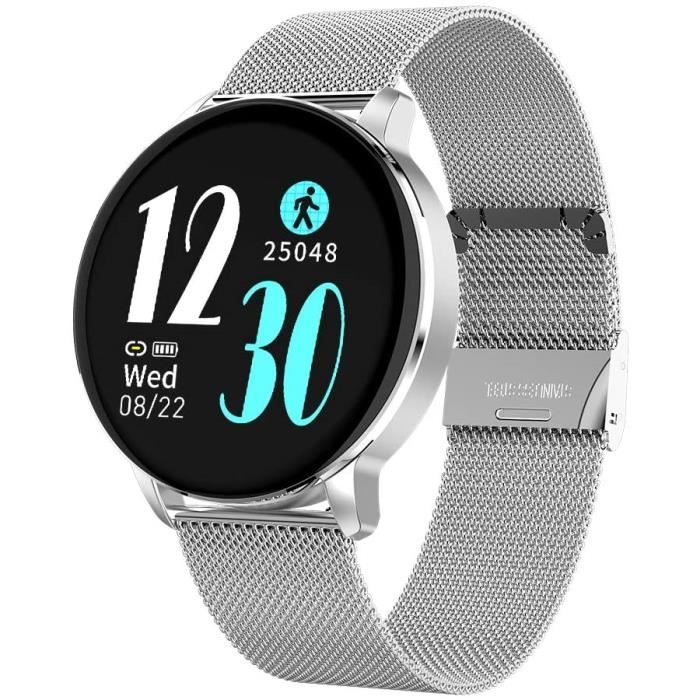 Aliwisdom Montre connectée pour Homme Femmes, Rond Smartwatch Sport Etanche Montre Intelligente métal Bracelet pour iPhone Android a