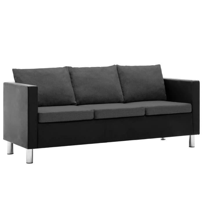 Style Essentiel - Canapé Fixe 3 places Relaxation, Canapé panoramique, Simili-cuir Noir et gris foncé ®604535®