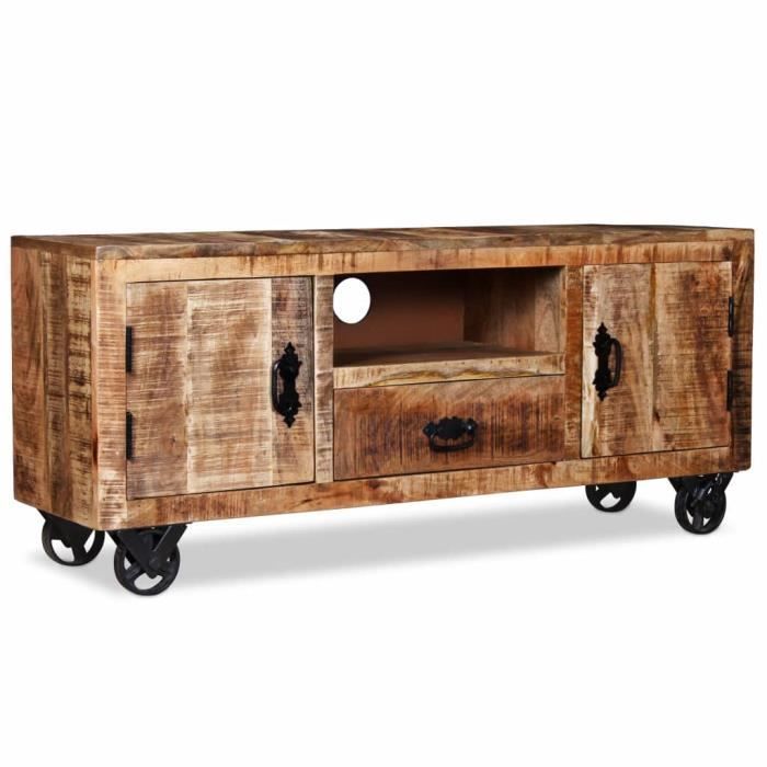 SHOP&4298Nouveau - Meuble TV Table Télévision décor - Meuble HIFI Meuble de salon Support Télévision- BANC TV Bois de manguier brut