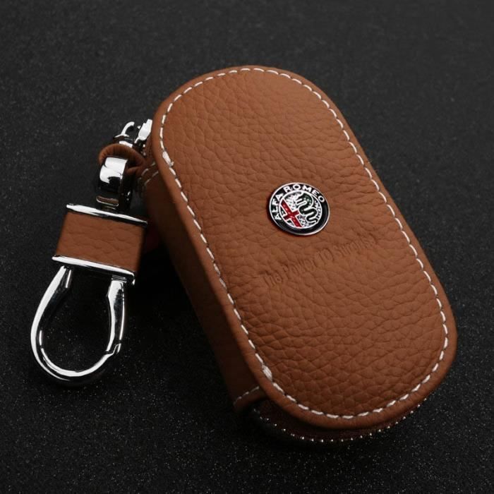 Coque clé,Pour Alfa Romeo cuir étui à clés de voiture porte clés Logo de voiture pour ALFA Giulietta - Type Marron - for Alfa Romeo
