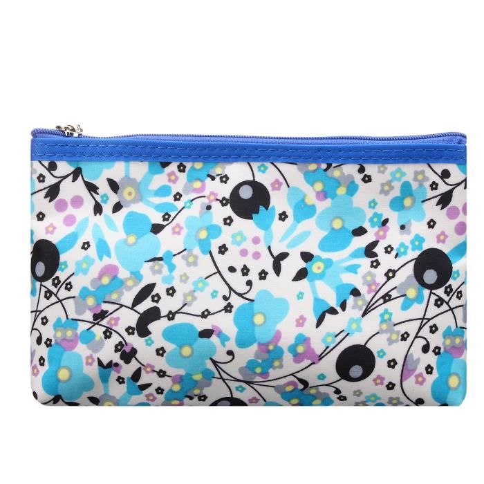 Trousse Maquillage Toilette Etanche Miroir Rangement Bleu Fleur