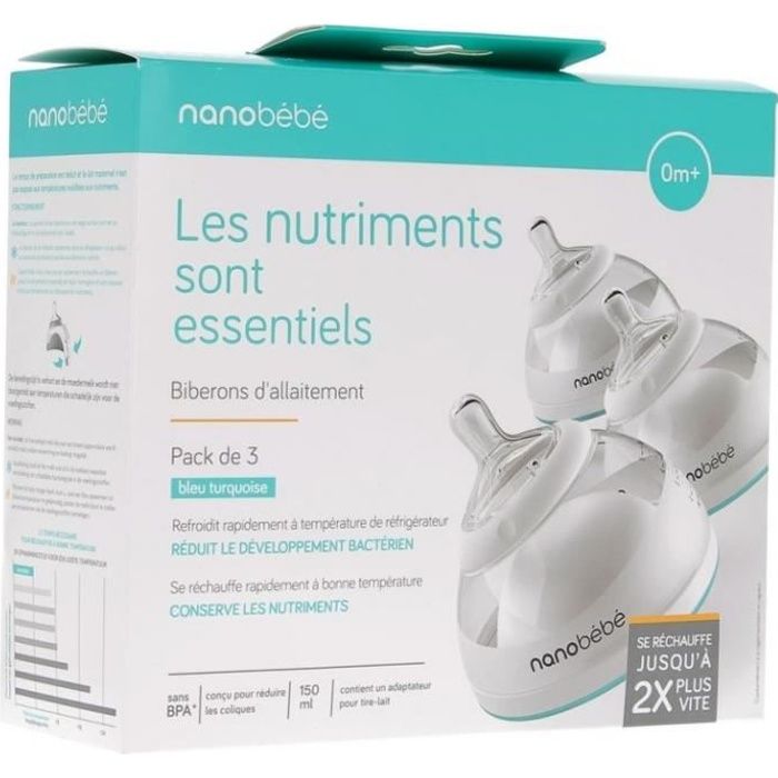 Nanobébé Biberons d'Allaitement 0 Mois+ Pack de 3x150ml