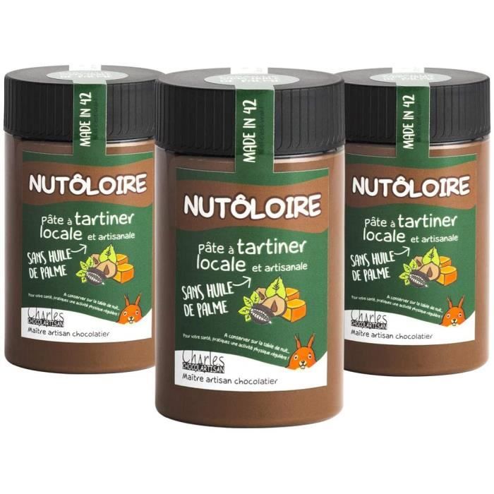 Lot de 3 pots pâtes à tartiner chocolat lait noisettes et caramel Nutoloire - 3x280 g