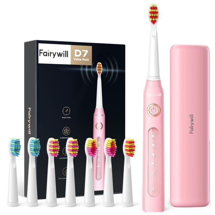 Brosse a dent electrique rechargeable Fairywill FW-508 Noir 5 Modes avec 4 têtes de rechange