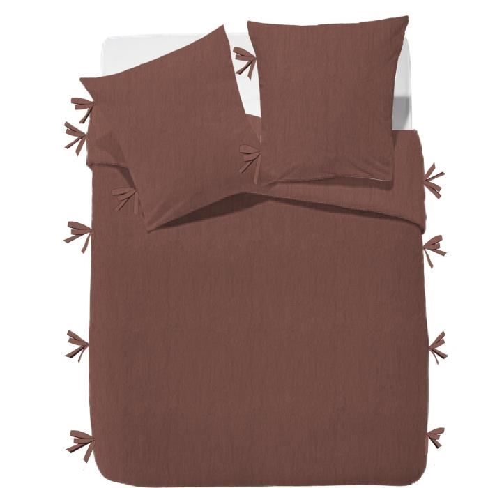FINLANDEK Parure de couette Rachelle - 100% coton lavé - 240 x 260 cm - Marron terracotta