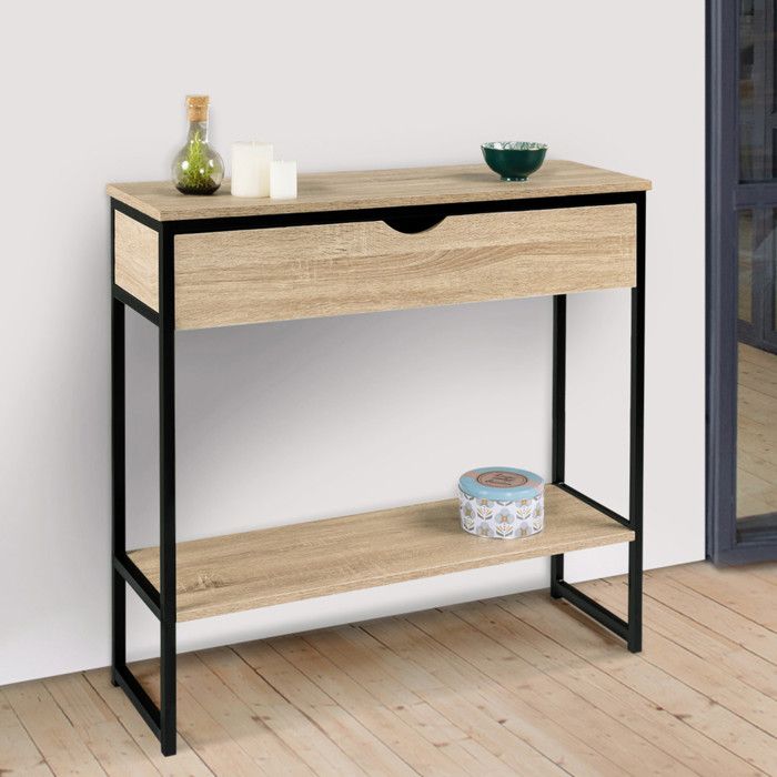 IDMARKET Console 1 tiroir DETROIT 1 étagère design industriel