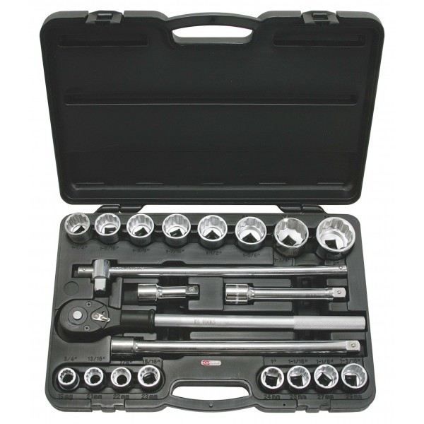 Coffret de douilles 12 pans - 3/4- pouce - CHROMEplus - 21 pcs KS TOOLS