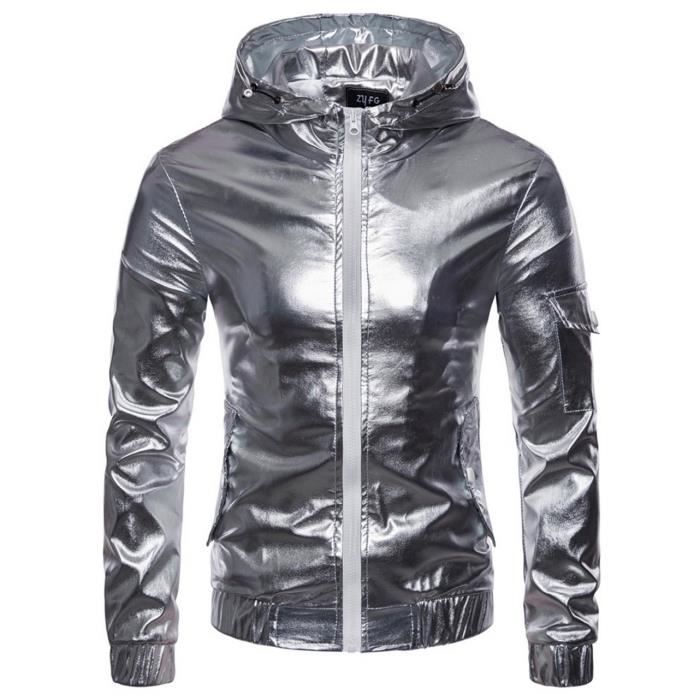 Blouson à Capuche Manche Longue Homme Sweat-Shirt Sport Moto Veste Jacket Punk Brillant Casual Automne Hiver