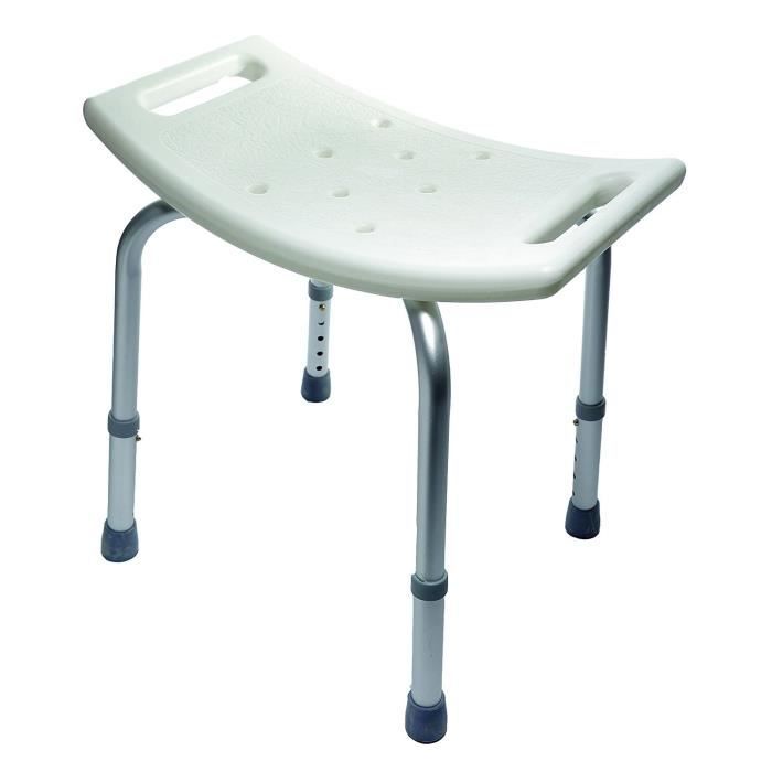 Tabouret de bain rectangulaire Aluminium NOVOLIFE - Assise réglable en hauteur de 35 à 46 cm