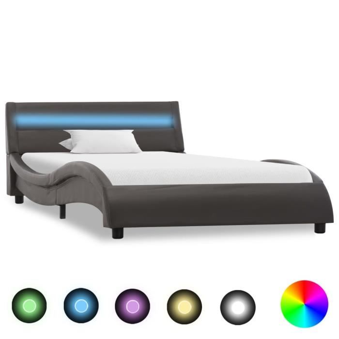 Cadre de lit avec LED Gris Similicuir 100x200 cm