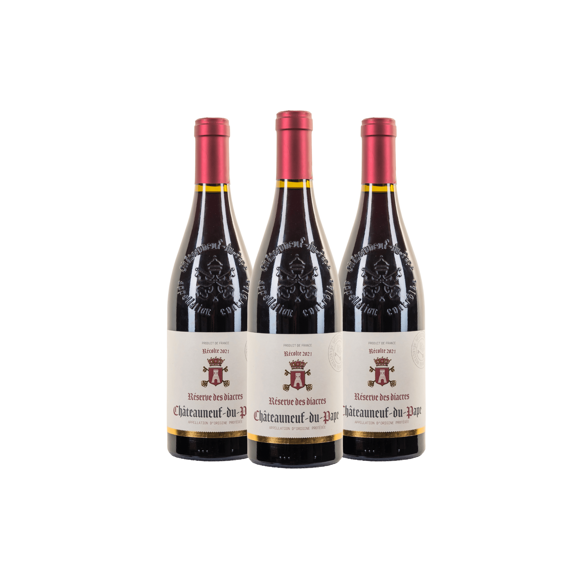 RESERVE DES DIACRES - AOC Châteauneuf-du-pape - 60% Grenache-30% Syrah-10% Mourvèdre - Un vin puissant,un nez fruité - 3 bouteilles