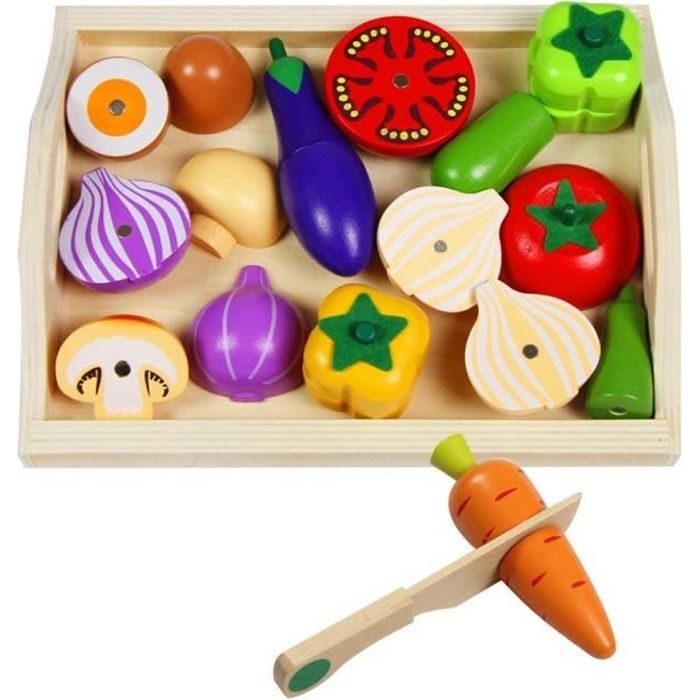 Fruits et Légumes Jouets à Découper Bois Jeu Magnétique Enfant Jeux Imitation Cuisine Enfant 3 4 5 6 7 Ans, 10 Légumes