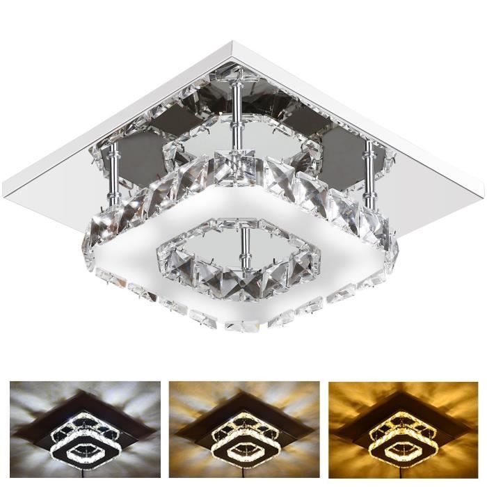 Plafonnier LED Lampe de Plafond Cristal Lustre Miroir 12W Réglable en 3 Couleurs pour Salon, Chambre à coucher, Salle de bain