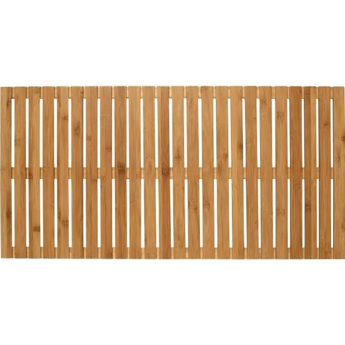 WENKO Caillebotis douche bois, tapis bambou salle de bain, usage intérieur et extérieur, Bambou, 100x50 cm, Marron