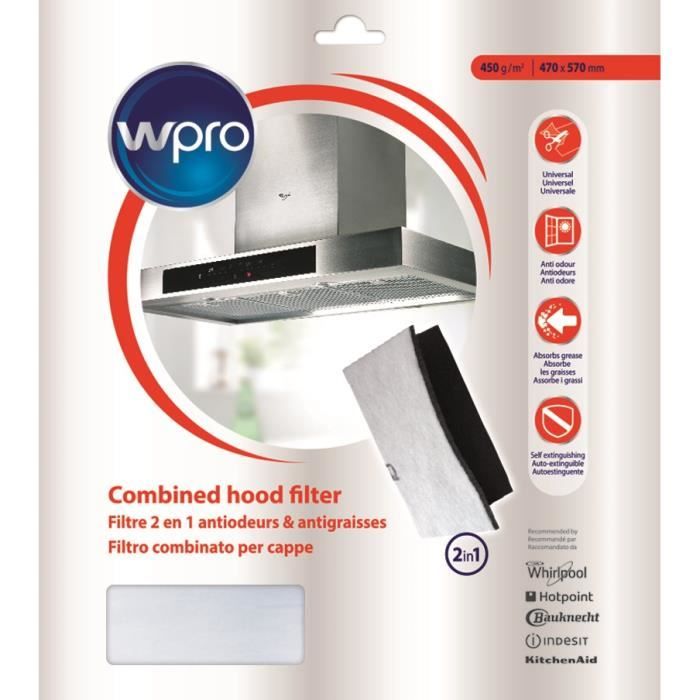WPRO UCF016 Filtre universel à graisse et à charbon 2 en 1. Dim 470x570 mm. 450g/m2
