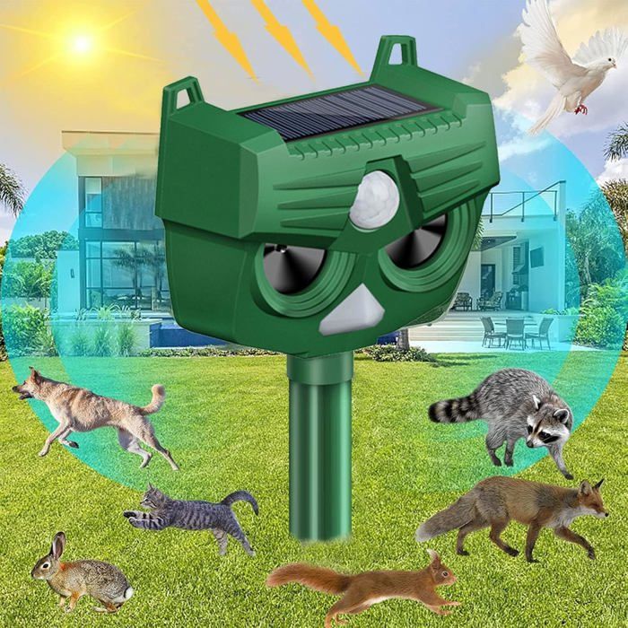 5 Modes Répulsif Chat Ultrason, IP55 Solaire Exterieur Répulsif Animaux