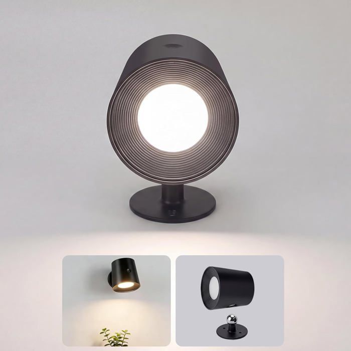 Applique murale LED dintérieur - NETTLIFE - Sans fil avec batterie - Variateur tactile - Rotative 360° - Noir