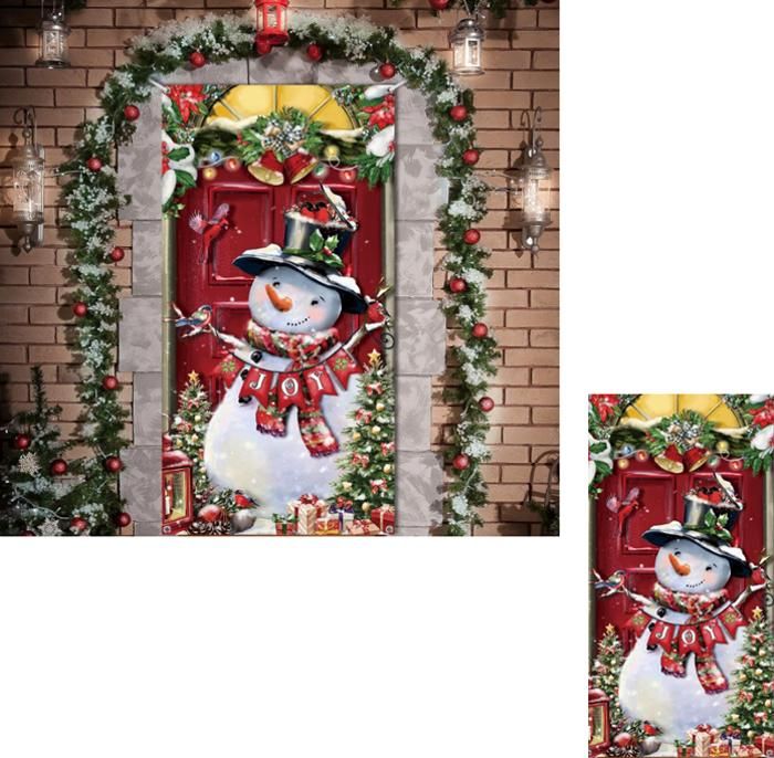 Décoration De Porte Bonhomme De Neige Noël - Grande Bannière 180x90 Cm Pour Extérieur/Intérieur