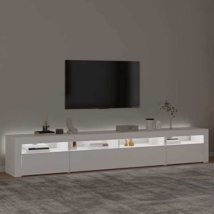 Meuble TV - Banc TV - Table TV - avec lumières LED - Blanc - 240x35x40 cm - T524