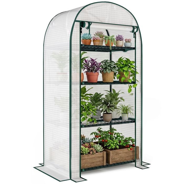 Serre de jardin - serre de balcon - Outsunny - résistante UV - porte enroulable 4 étagères - couverture PE - 80 x 49 x 160 cm blanc Serre de jardin - serre de balcon - Outsunny - résistante UV - porte enroulable 4 étagères - couverture PE - 80 x 49 x 160 cm blanc