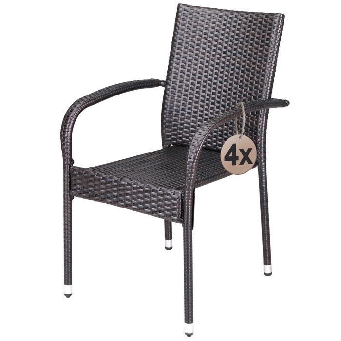 CASARIA® Lot de 4 chaises de jardin brunes empilables polyrotin accoudoirs arrondis fauteuil extérieur terrasse balcon