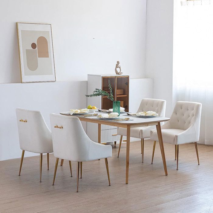 DYHOME Lot de 4 Chaises Salle à Manger Chaise en Velours Elégante Design Avec Poignée Dorée Moderne Luxe Chic Crème
