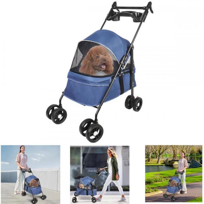 Meilleurs prix pour Poussette Pour Animaux - XUANYU - Animaux Voyage Poussette pour Chien - Avec Sac de Rangement et Housse de Pluie -Bleu