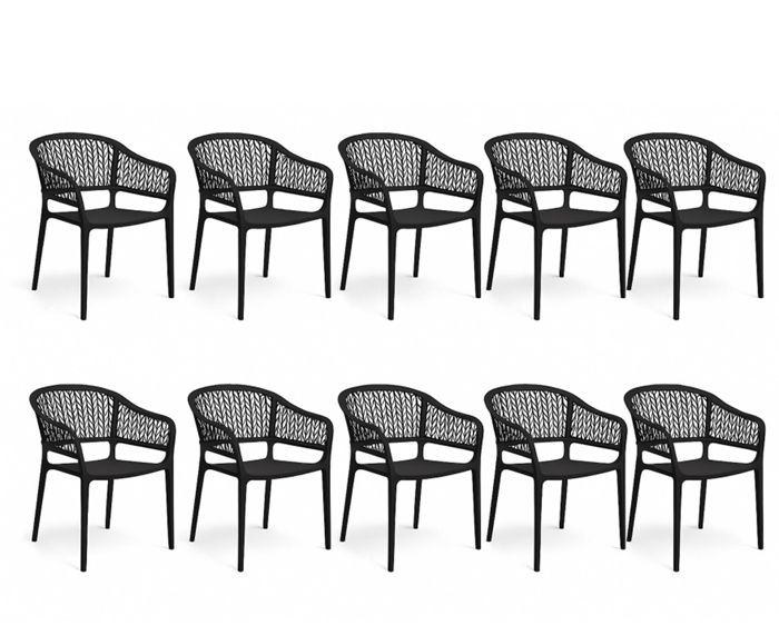 Lot de 10 chaises de jardin empilables en résine coloris noir - Longueur 59 x Profondeur 56 x Hauteur 79 cm Lot de 10 chaises de jardin empilables en résine coloris noir - Longueur 59 x Profondeur 56 x Hauteur 79 cm