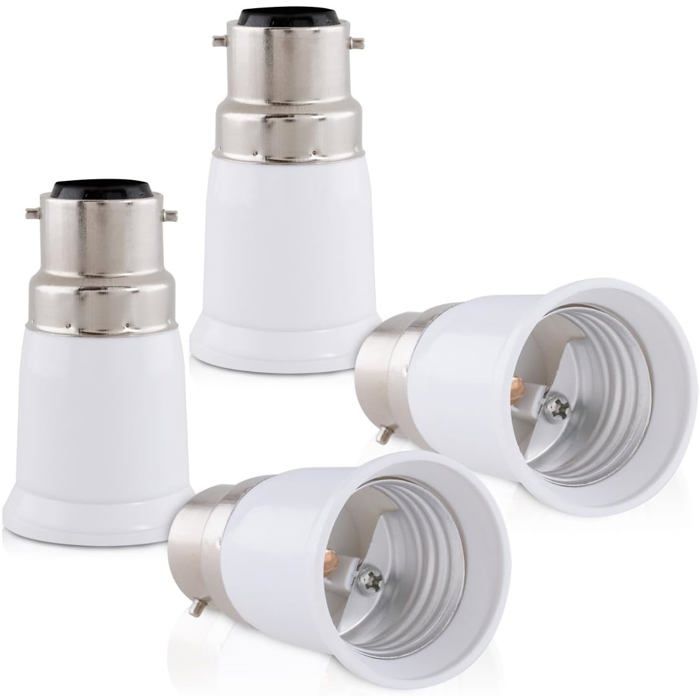 Adaptateur de douille - AIMOONSA - B22→E27 (Pack 4) - Convertisseur B22 vers E27 - Compatible LED/halogène - Installation facile