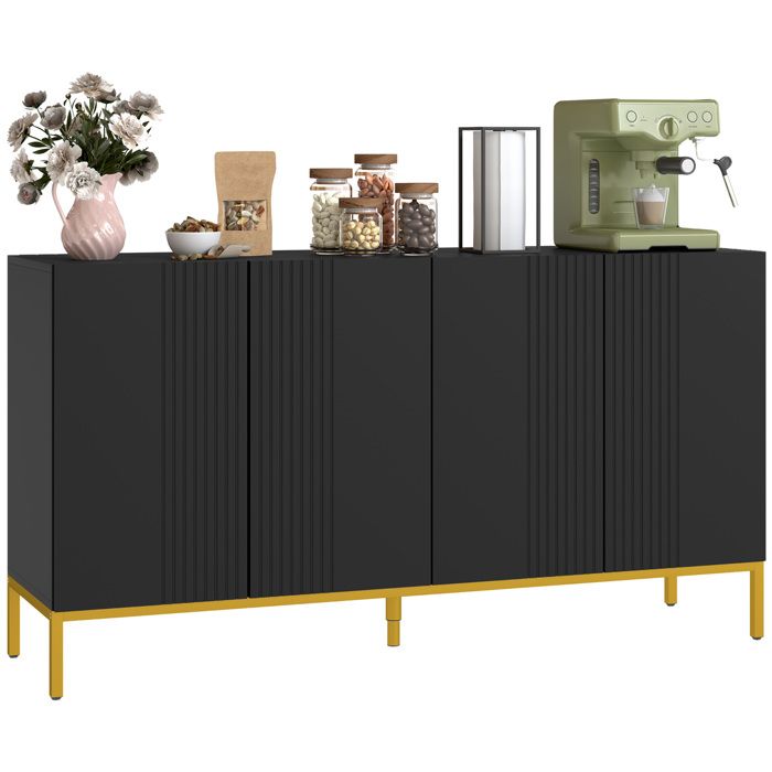 Buffet HOMCOM design contemporain graphique 2 placards porte étagères réglables en bois noir métal doré