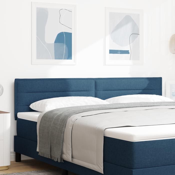 Moderne Tête de lit design lignes Chambre/Meuble de tête de lit - bleue 180 cm en tissu @FR(321641)