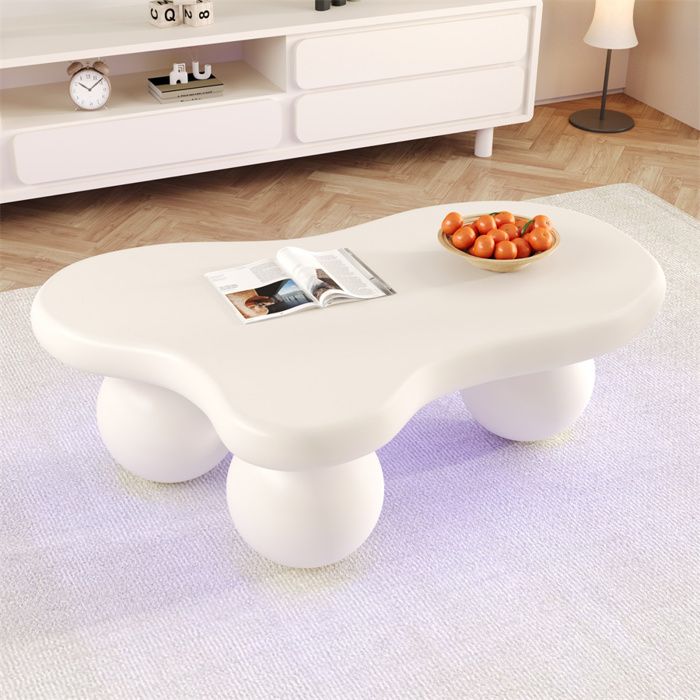 Table Basse Blanche en Forme de Nuage avec éclairage LED – 16 Couleurs Tables Basses de Salon Moderne Pieds Ronds Style Unique