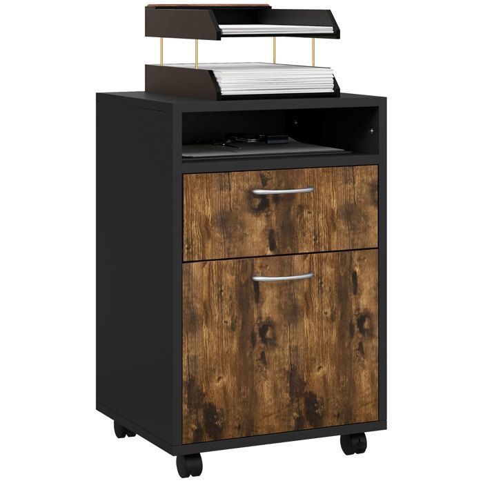 Caisson de bureau - HOMCOM - 40x35x60cm - Panneaux de particules - brun rustique