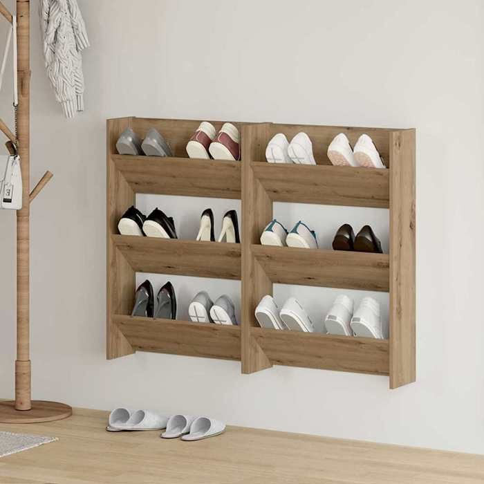 vidaXL Cabinets à chaussures muraux avec étagère 2 pcs chêne artisanal 875149