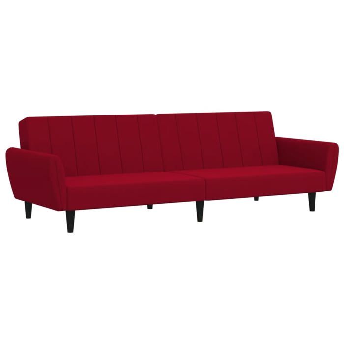 Canapé-lit 2 places/Lit dappoint - GKK - rouge bordeaux velours L 220xP 84.5xH 69 cm @311