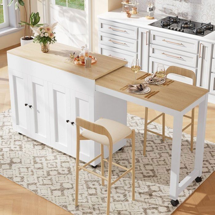 Buffet Mobile avec Table à Manger Extensible Moderne - Îlot de Cuisine Central sur Roulettes 118-180×50×94 cm Blanc Buffet Mobile avec Table à Manger Extensible Moderne - Îlot de Cuisine Central sur Roulettes 118-180×50×94 cm Blanc