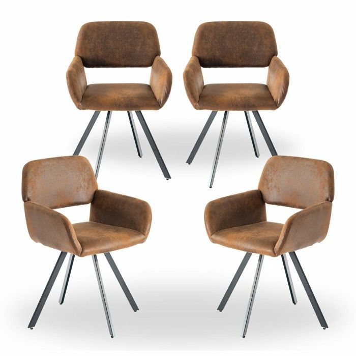 URBAN MEUBLE - Lot de 4 - Chaises de salle à manger - Rotation à 360° - Daim marron - Style vintage - Style industriel URBAN MEUBLE - Lot de 4 - Chaises de salle à manger - Rotation à 360° - Daim marron - Style vintage - Style industriel