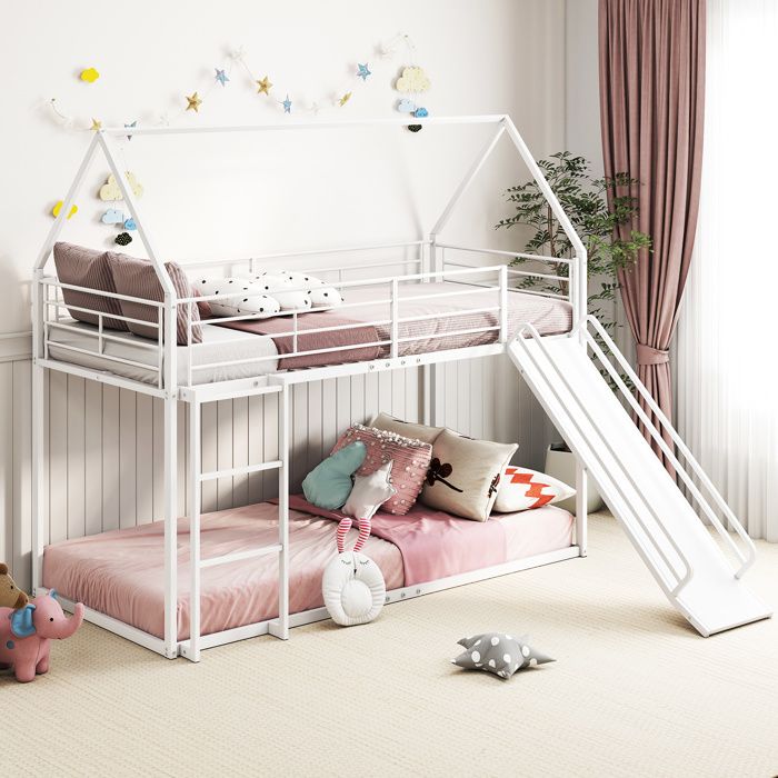Lit Simple 90x200cm à Profil Bas COSTWAY Forme de Maison Toboggan Échelle Convertibles Barrière de Sécurité sans Sommier Blanc Lit Simple 90x200cm à Profil Bas COSTWAY Forme de Maison Toboggan Échelle Convertibles Barrière de Sécurité sans Sommier Blanc