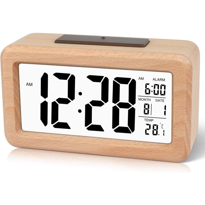Horloge Digitale Radiopilotée Grand Écran LCD 7,5" - Réveil Avec Température, Humidité Et Calendrier