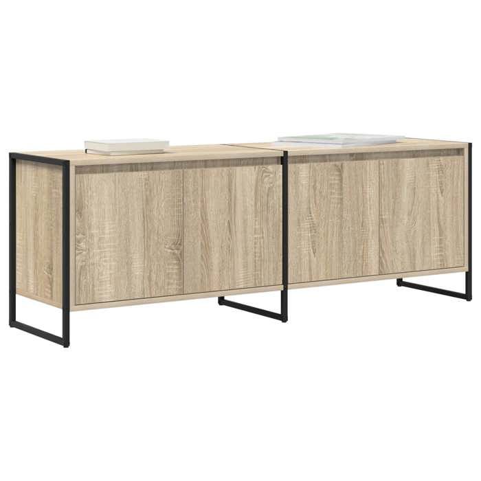 Meuble TV moderne - vidaXL - 140x36x495 cm - Bois dingénierie - Sonoma - 4 portes - Style industriel