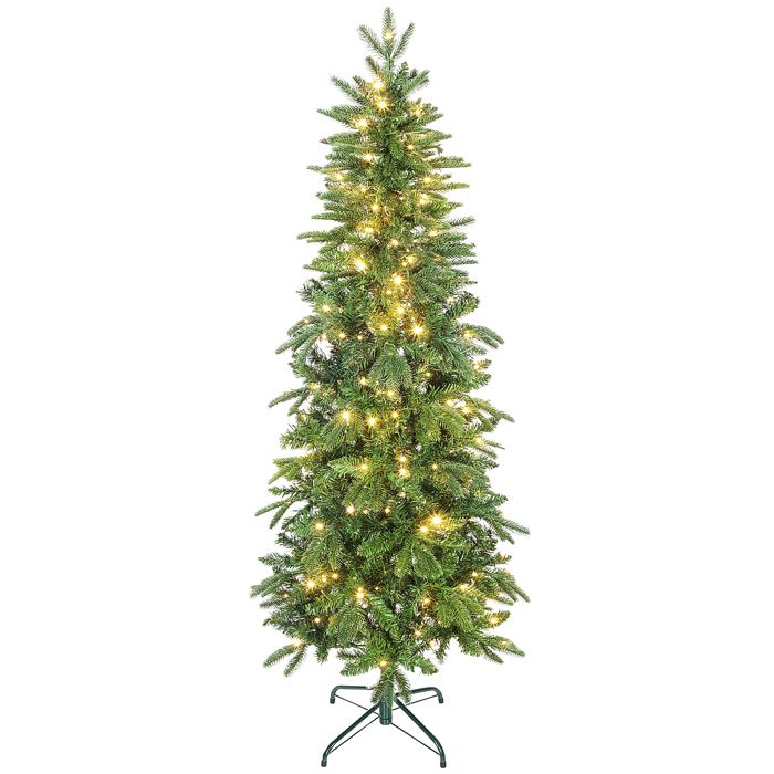 Sapin de Noël artificiel - HOMCOM - slim - 180 lumières 8 modes d'éclairage 605 branches - plastique ignifuge - 180H cm - vert - Maison