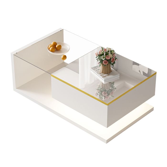 Table basse de 90 cm de long blanc brillant. Tables dappoint tables basses avec verre et effet LED