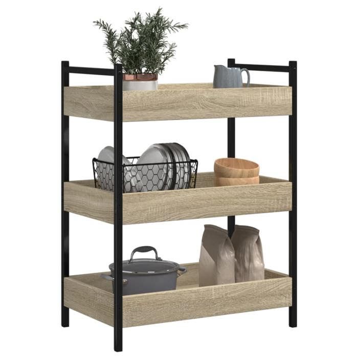 Soldes Printemps Chariot de cuisine - BURKE - Desserte cuisine - chêne sonoma 50x30x70 cm bois dingénierie DD183