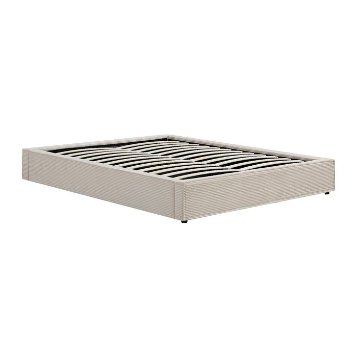 Sommier coffre 160 x 200 cm en velours côtelé - Crème - KARESO de YSMÉE