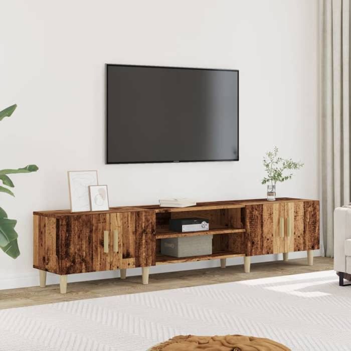 Promo avril*Meuble TV - MONNA - Support TV jusqu’à 50 - Banc TV - vieux bois 180x31 5x40cm bois dingénierie_366663