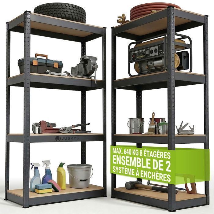 Set de 2 étagères de rangement métalliques étagères garage atelier stockage robuste 4 niveaux