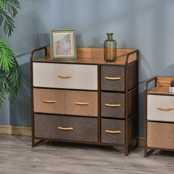 MOTHINESSTO2067-Commode 7 tiroirs meuble de rangement tiroir en tissu pliant - structure acier noir - 80L x 29l x 78 5H cm multicol