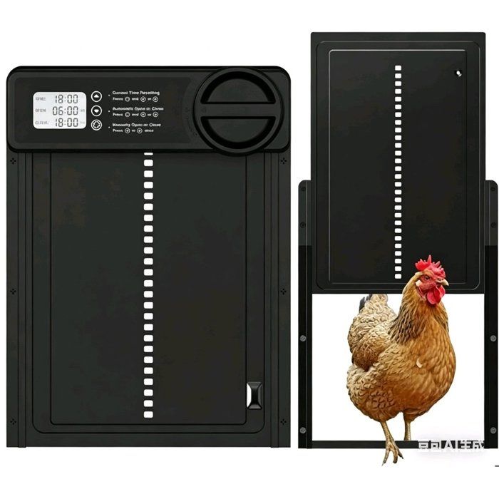 Porte Automatique Poulailler - Timing intelligent - Anti-pincement - Étanche - LCD - Détection par capteur - Poulailler 322x244mm