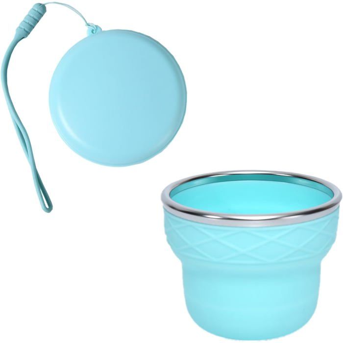 Gobelet Voyage Silicone Pliable 200ml avec Couvercle et Lanière - Réutilisable Lavable Camping Randonnée Bureau Bleu